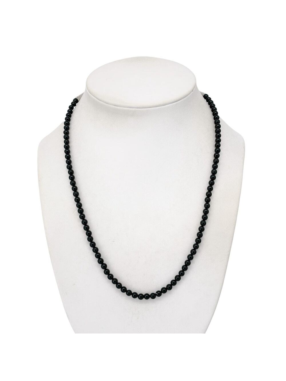 Vintage JC Sterling Silver 925 Onyx Beaded Necklace 17"-19"